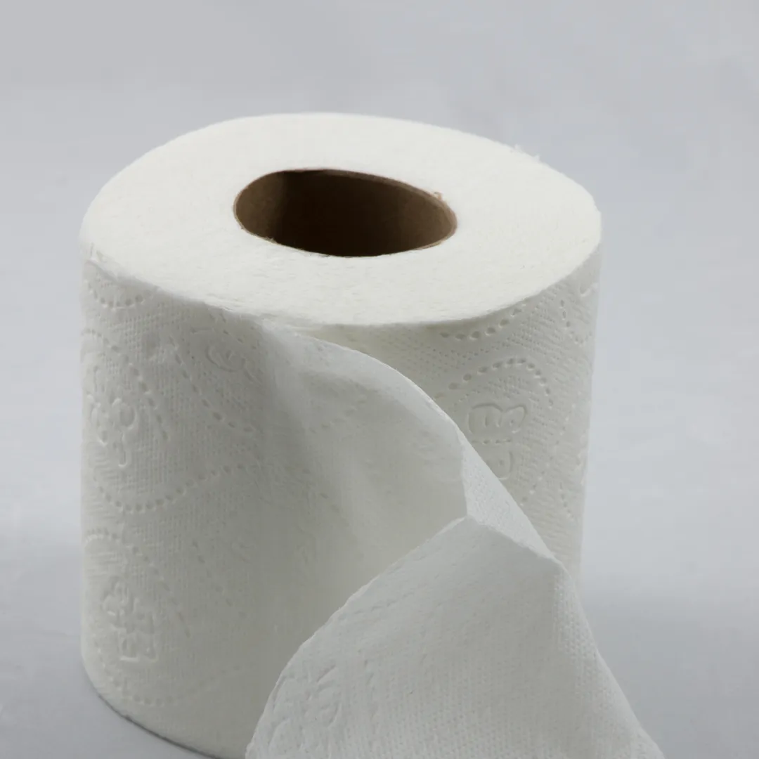 Rollo de papel higiénico sobre fondo blanco