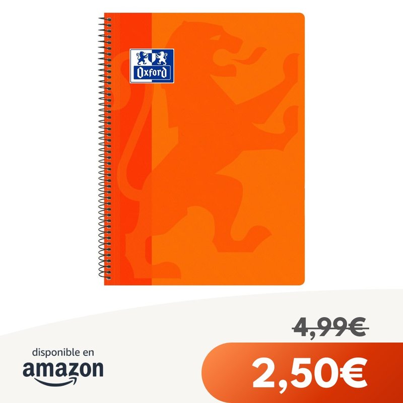 Cuaderno Oxford A4, cuadrícula 4x4, color naranja