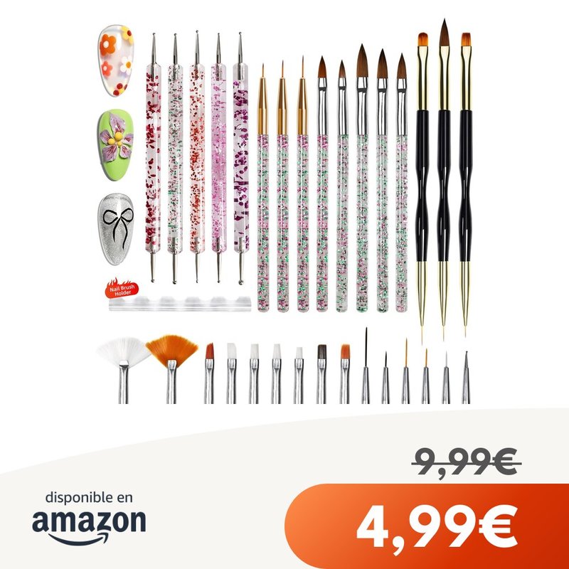 JODSONE 32 pinceles profesionales de uñas con soporte