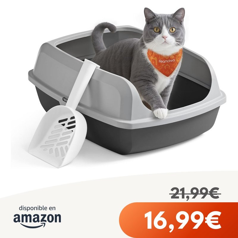 FEANDREA Arenero para Gatos, Bordes Altos, Abierto, XL