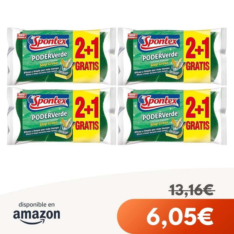 Spontex Estropajos de Fibra con Esponja, 3 (Paquete 4)