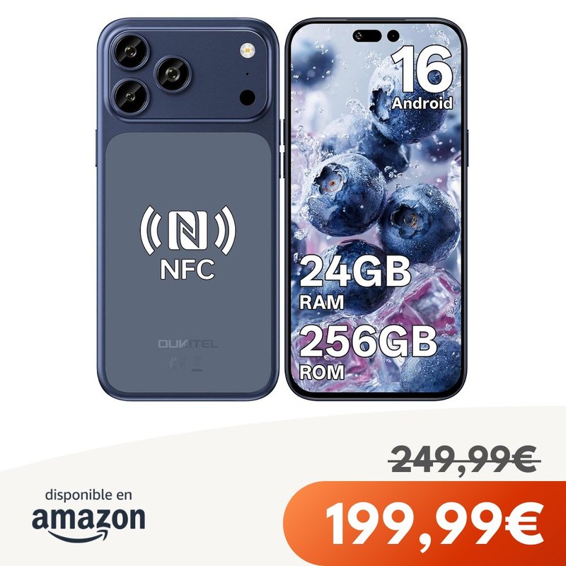 OUKITEL Teléfono Android 16, 6.9" 24GB/1TB Azul