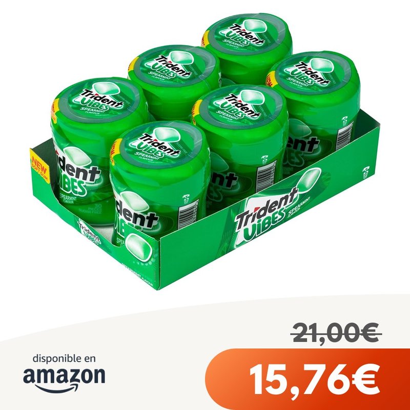 Trident Chicles Spearmint Verde Sin Azúcar Pack 6