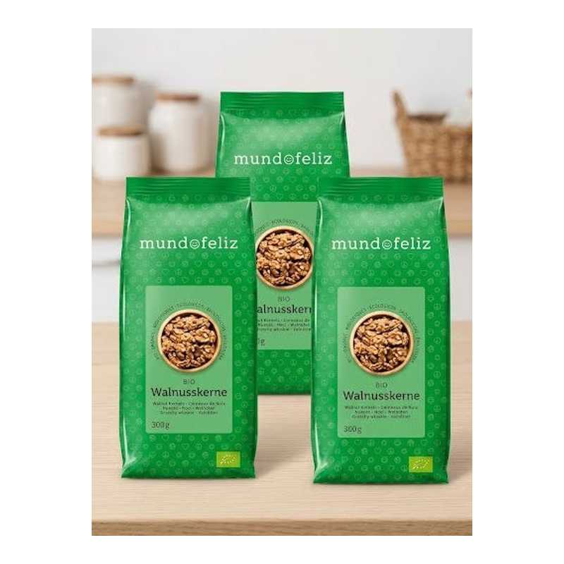 Mundo Feliz Nueces orgánicas partidas por la mitad, 3 bolsas de 300 g