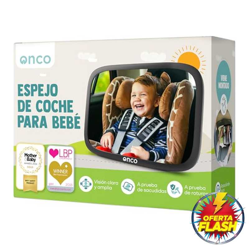 Espejo Coche Bebé Asiento Trasero Irrompible Vista 360°